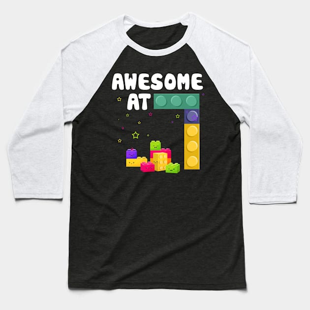 7th Birthday Building Blocks Bricks Theme Party Awesome At 7 Baseball T-Shirt by InterFish